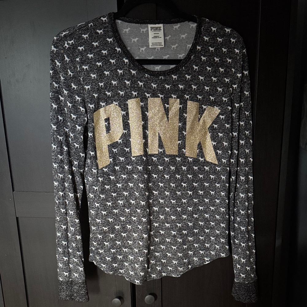 Victoria's Secret PINK Black and Gold Dog Print Top
